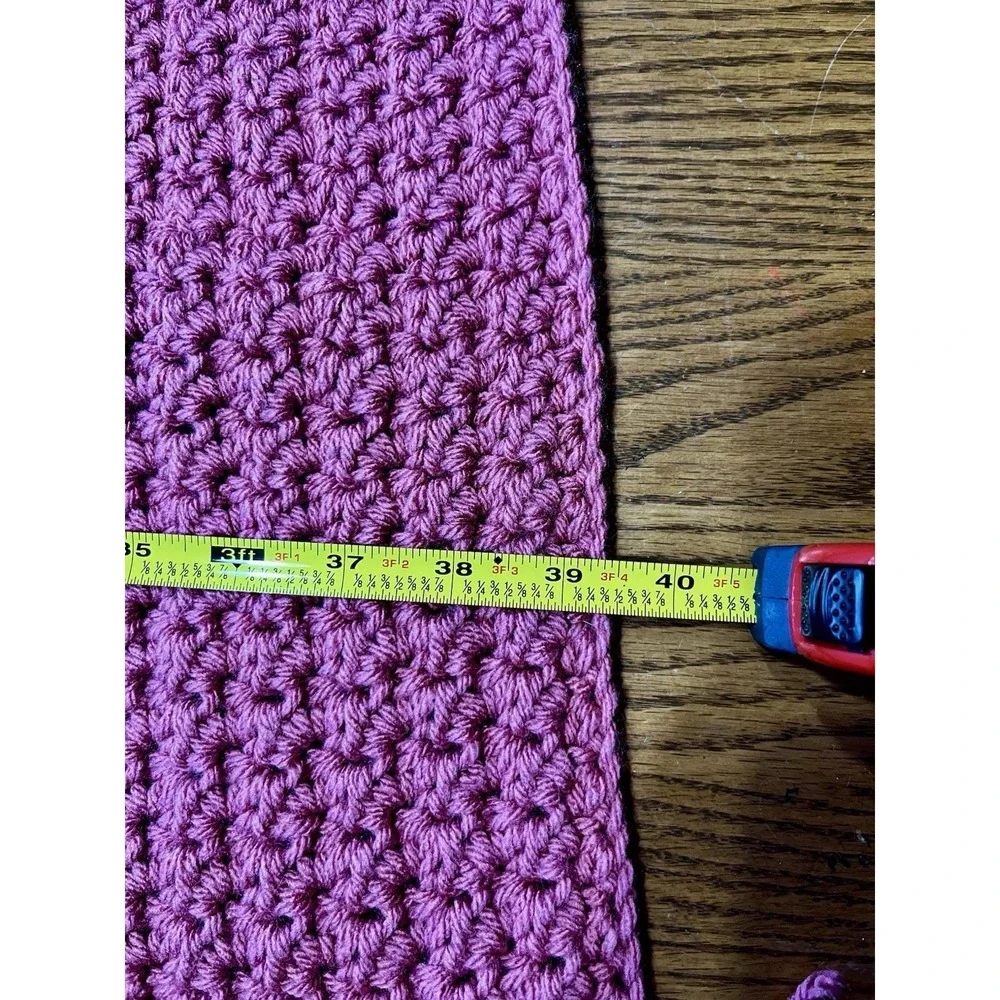 Handmade Crochet Striped Afghan Blanket Pink Gray 45x40 Cozy‎ Cottagecore
